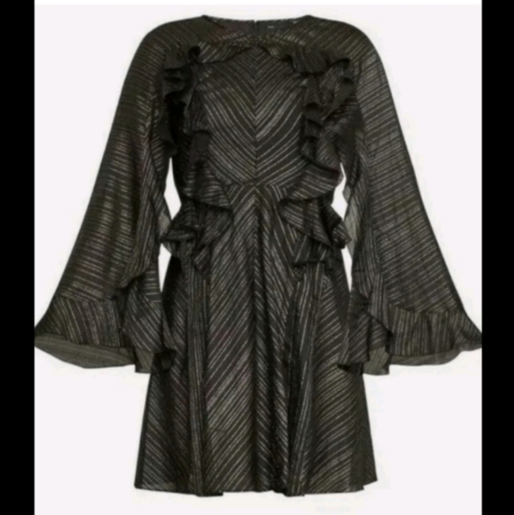 BCBGMaxAzria Dresses & Skirts - BCBG MAXAZRIA SIZE M Metallic Stripe Ruffle Bell Sleeve Dress NWT MSRP $348